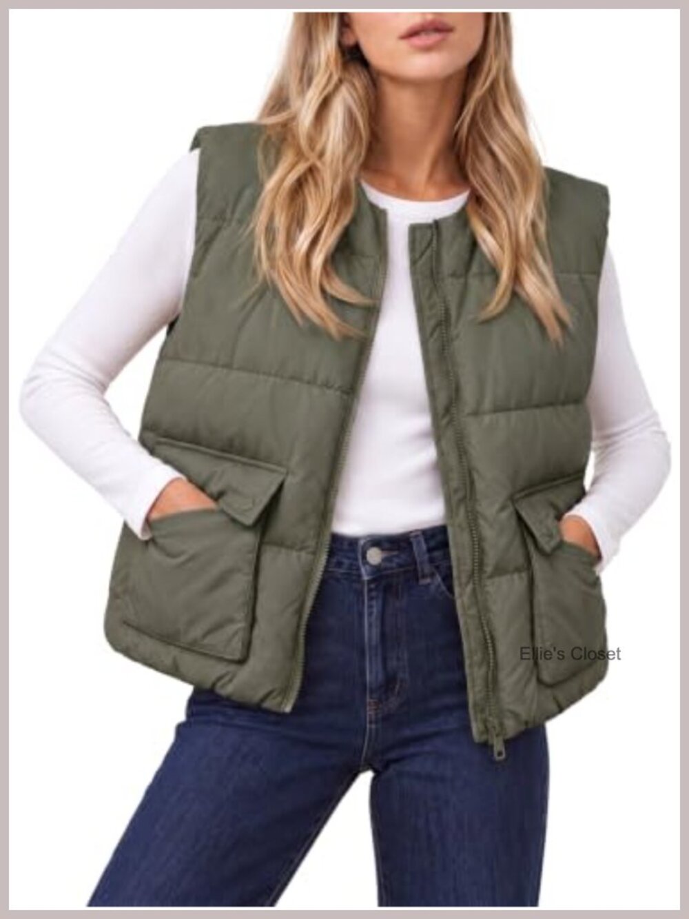 Cropped Puffer Vest Zip Up Sleeveless Quilted Outerwear with Pockets